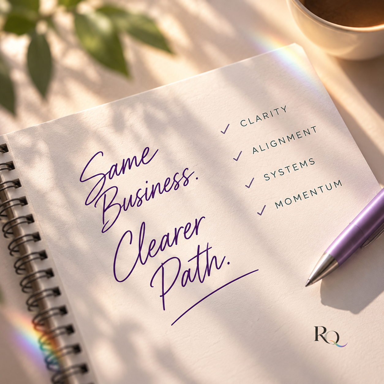 A ReeQu thinking artifact reading Same Business. Clearer Path. with clarity, alignment, systems and momentum